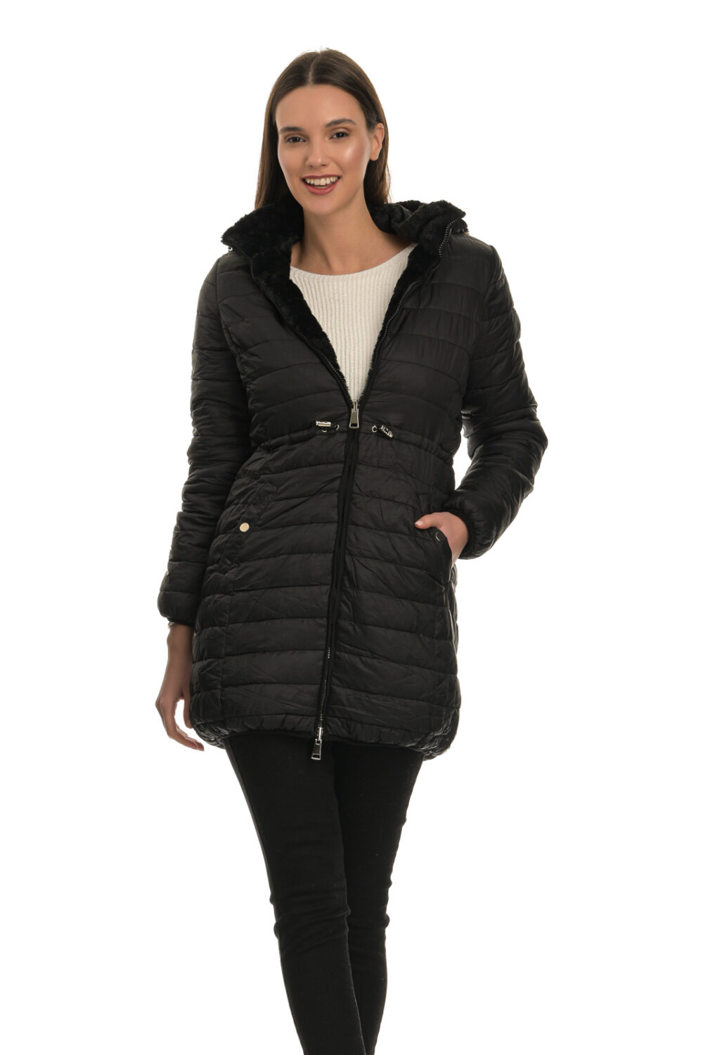 Black double-sided jacket with hood and zipper