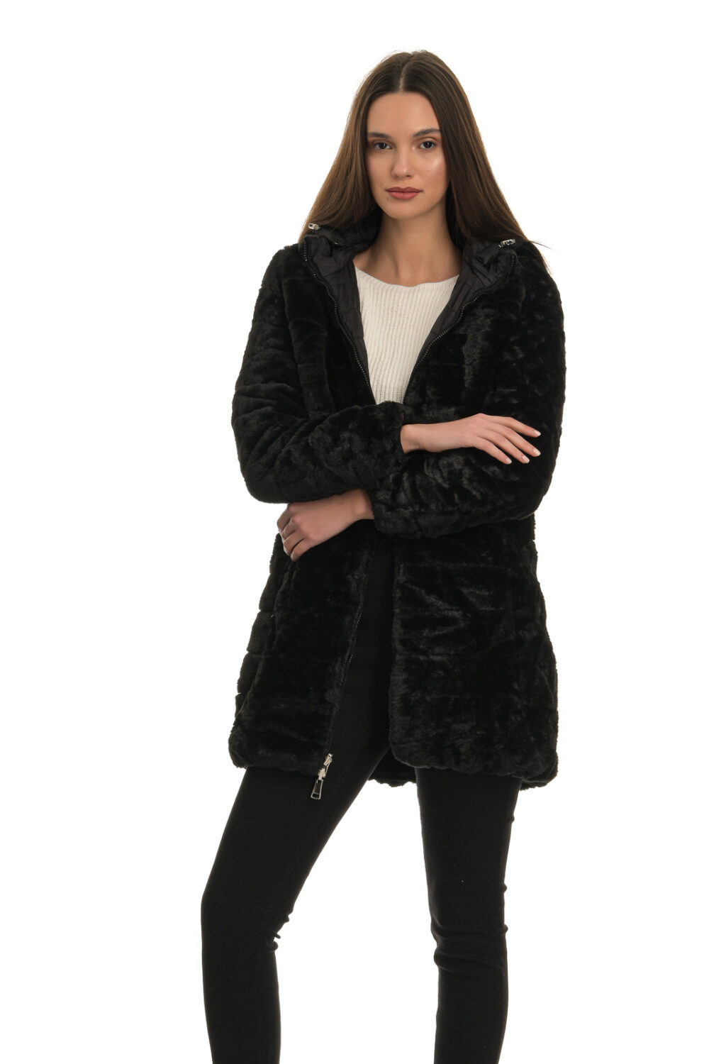 Black double-sided jacket with hood and zipper