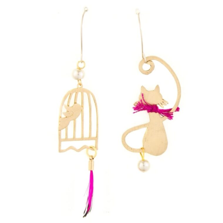 Cage and kitten design earrings