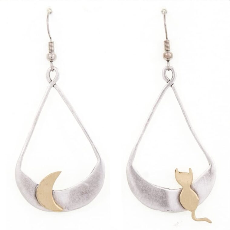 Kitten and crescent design earrings