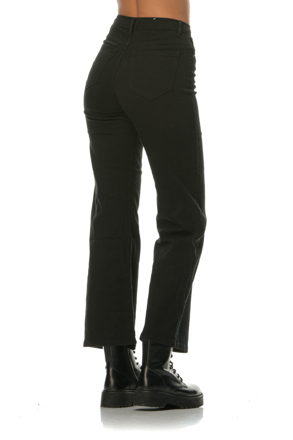 Μαύρο τζιν ψηλόμεσο ελαστικό παντελόνι καμπάνα
