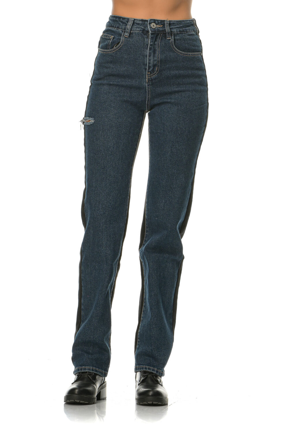 Διπλό ψηλόμεσο ελαστικό τζιν παντελόνι(μπροστά μπλε χρώμα και πίσω μαύρο)