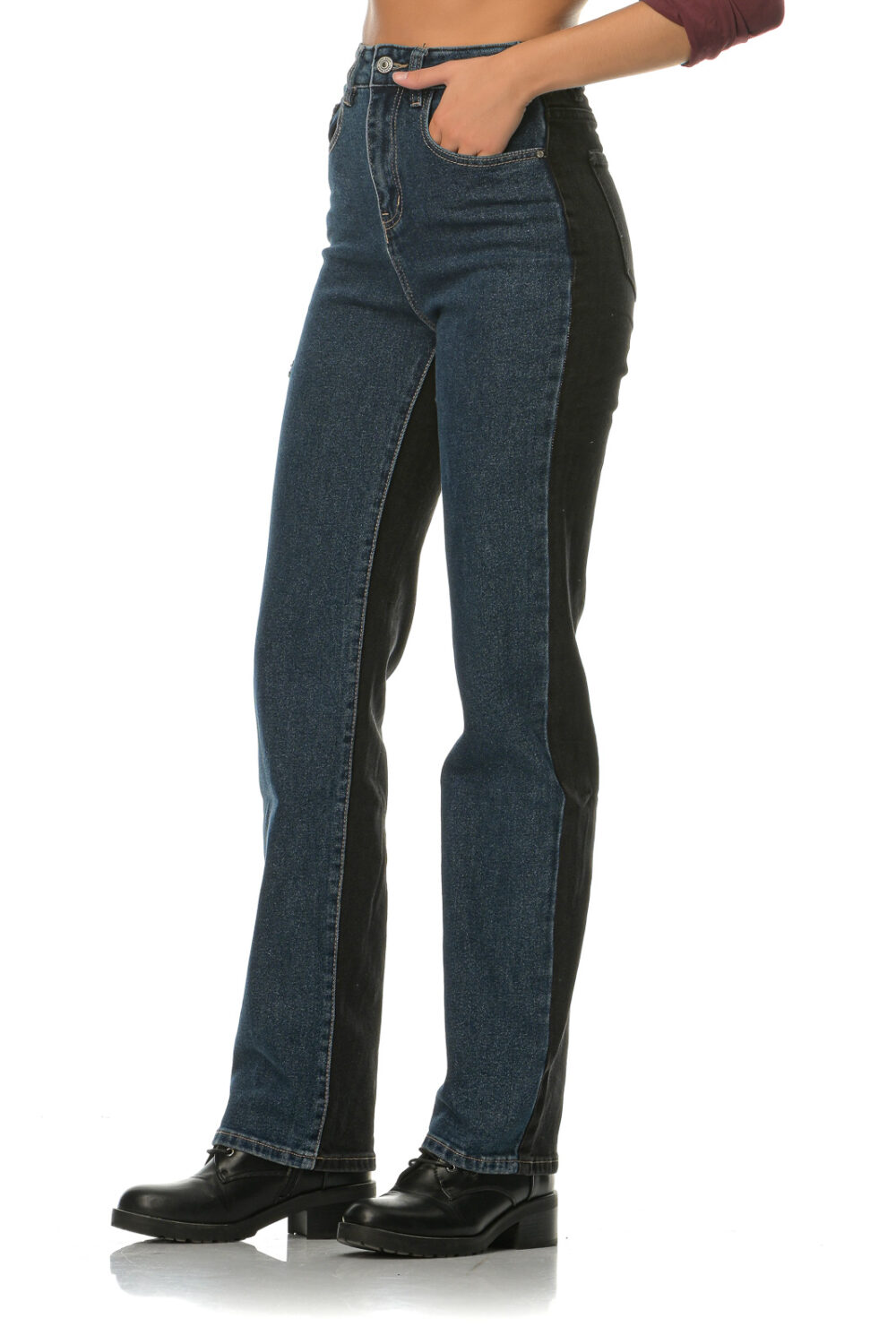Διπλό ψηλόμεσο ελαστικό τζιν παντελόνι(μπροστά μπλε χρώμα και πίσω μαύρο)