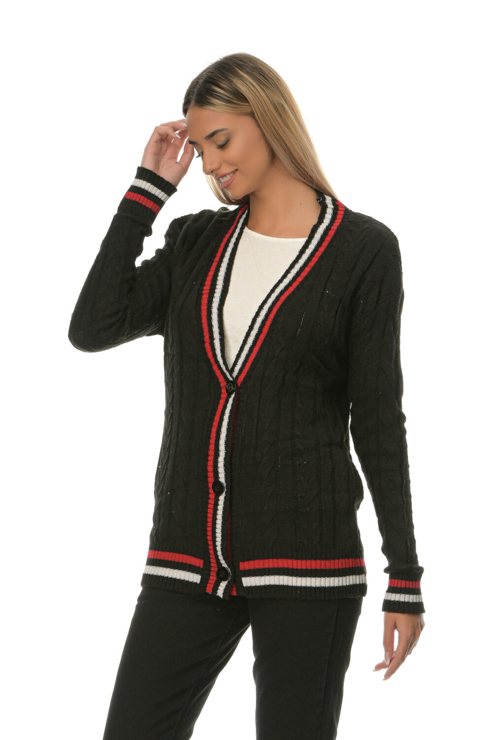 Cardigan knitted long with buttons black