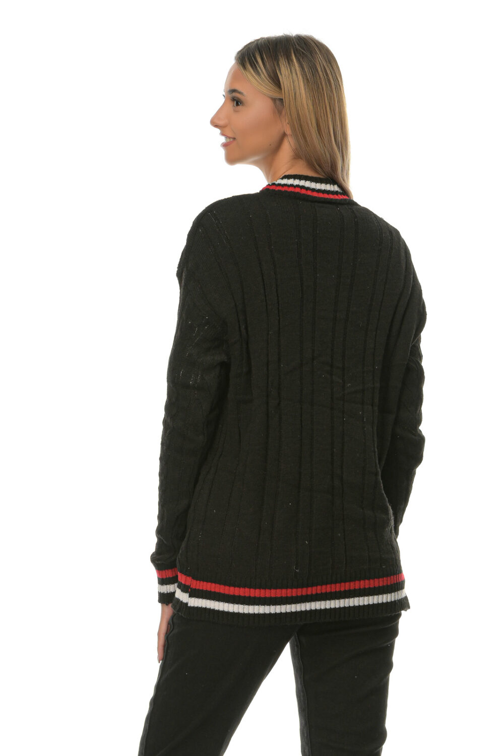 Cardigan knitted long with buttons black