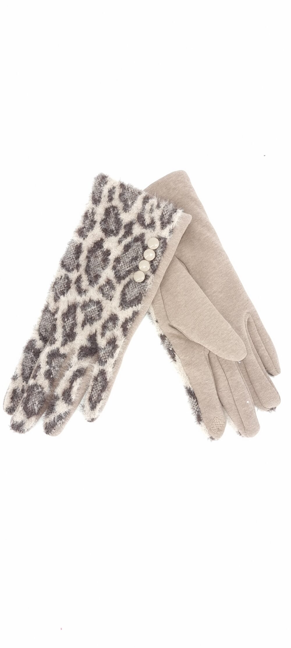 Gloves with animal print pattern beige black