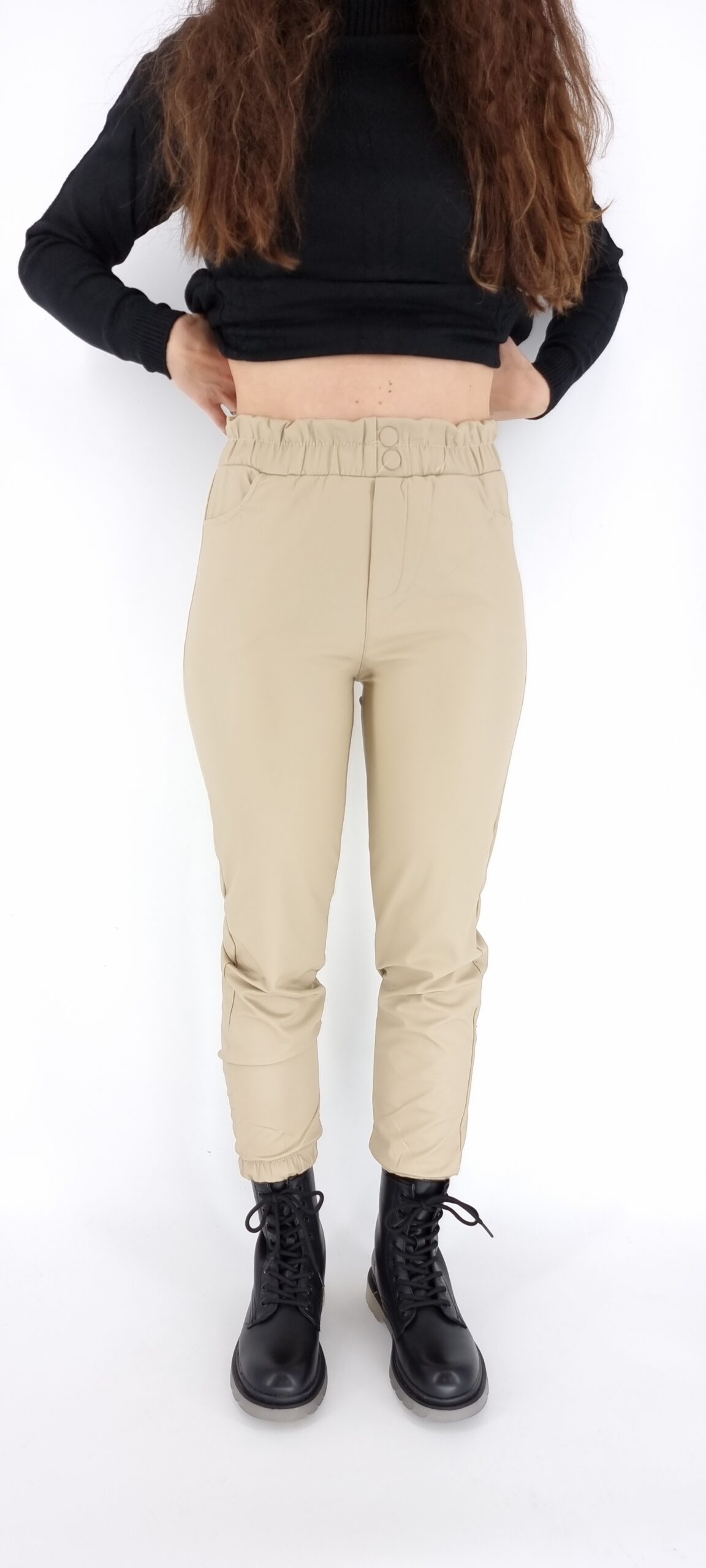 Beige leather leggings - Constance Boutique