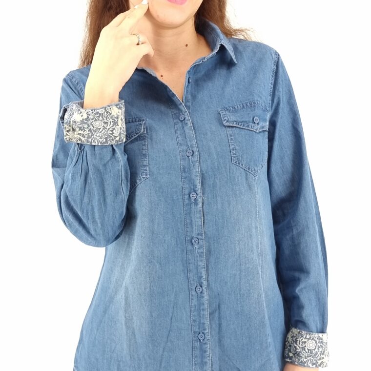 Blue denim cotton shirt with buttons and pockets