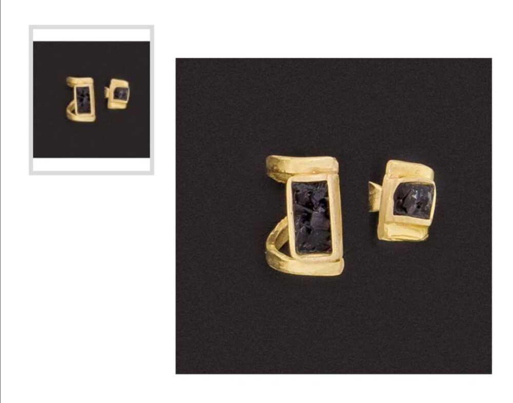 Handmade chevalier ring with black stone