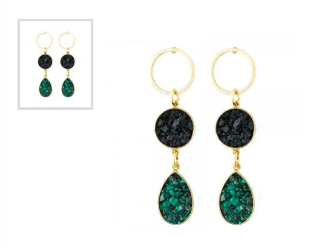 Handmade stud earrings with onyx stone and malachite