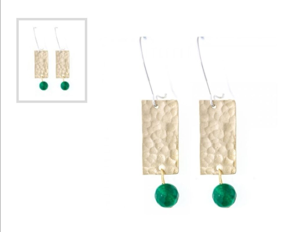 Handmade hanging triangle earrings with semi-precious stone