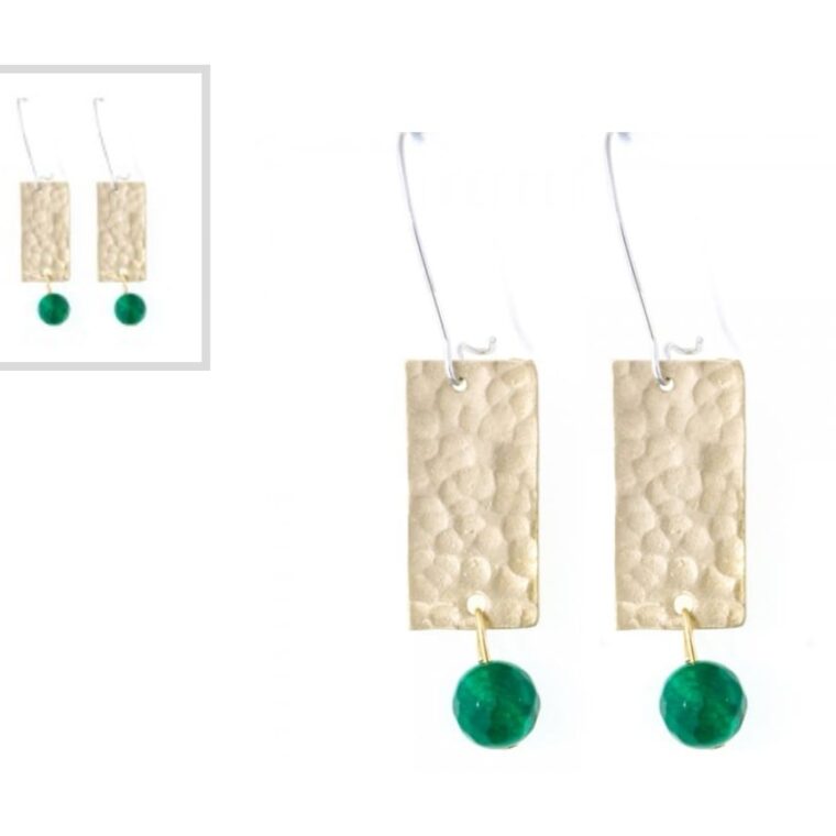 Handmade hanging triangle earrings with semi-precious stone