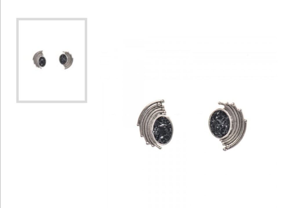 Handmade earrings studded with black stone onyx