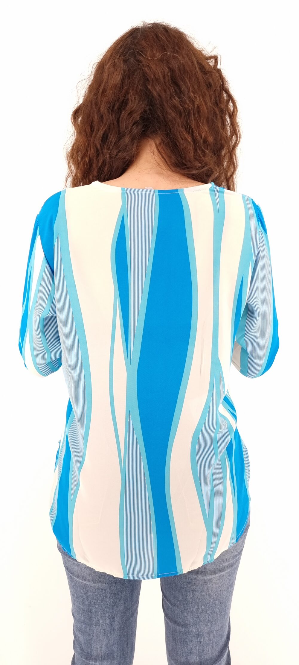 Blouse with striped pattern and V neckline white light blue
