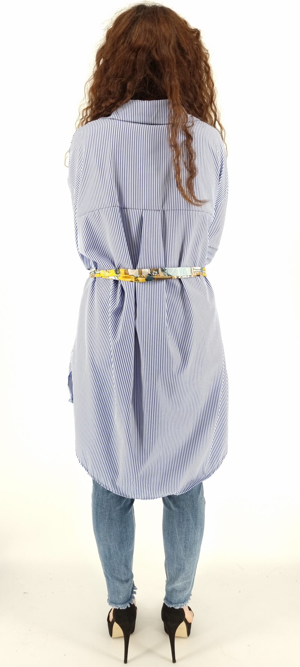 Long striped shirt with buttons white light blue