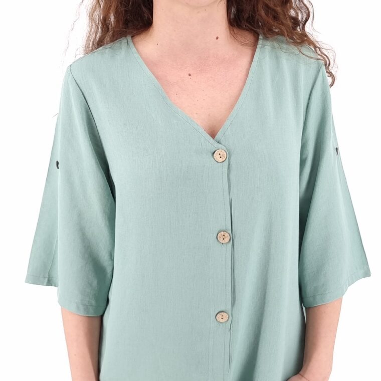 Shirt with short sleeves and beige buttons large sizes bright green