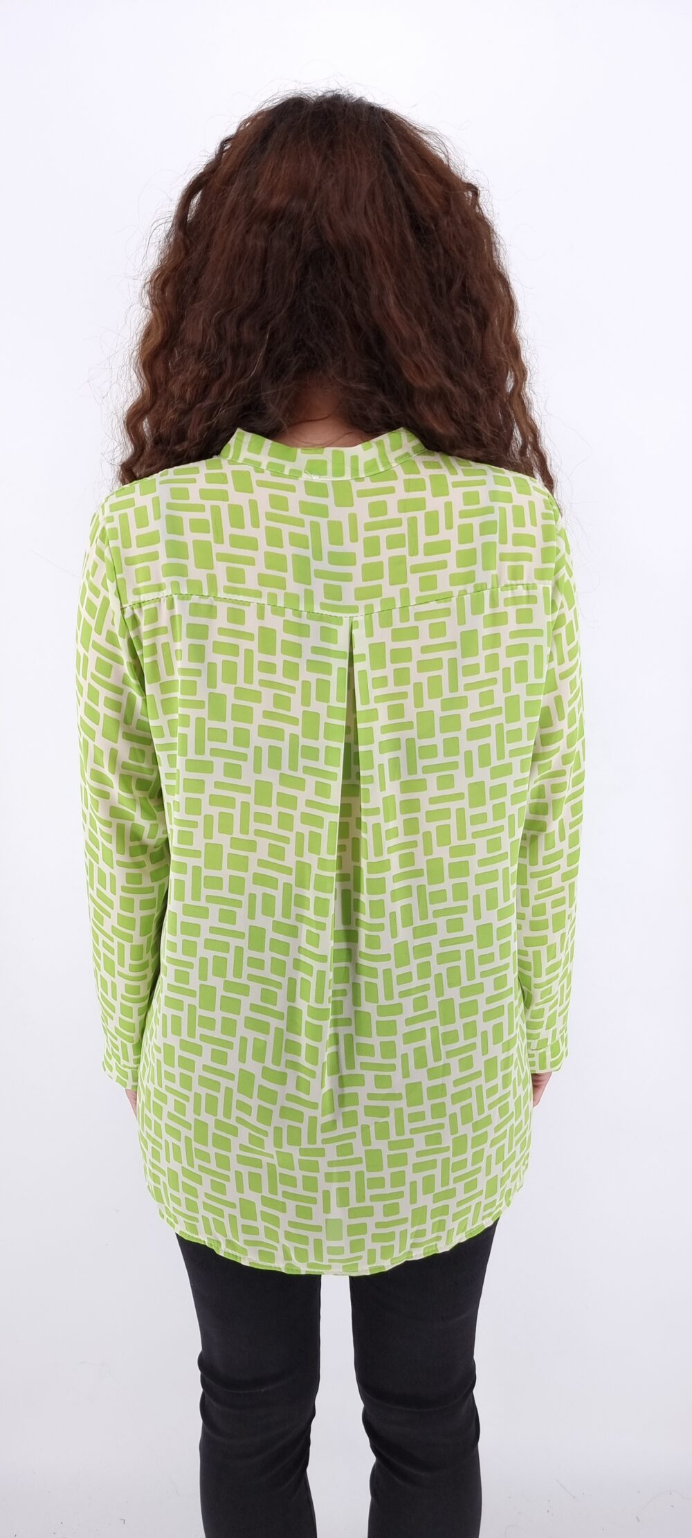Blouse with geometric pattern and V neckline white green