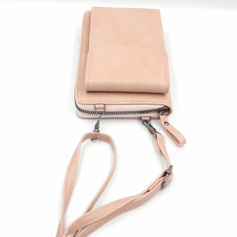 Τσαντάκι πορτοφόλι με θήκες χιαστί ροζ