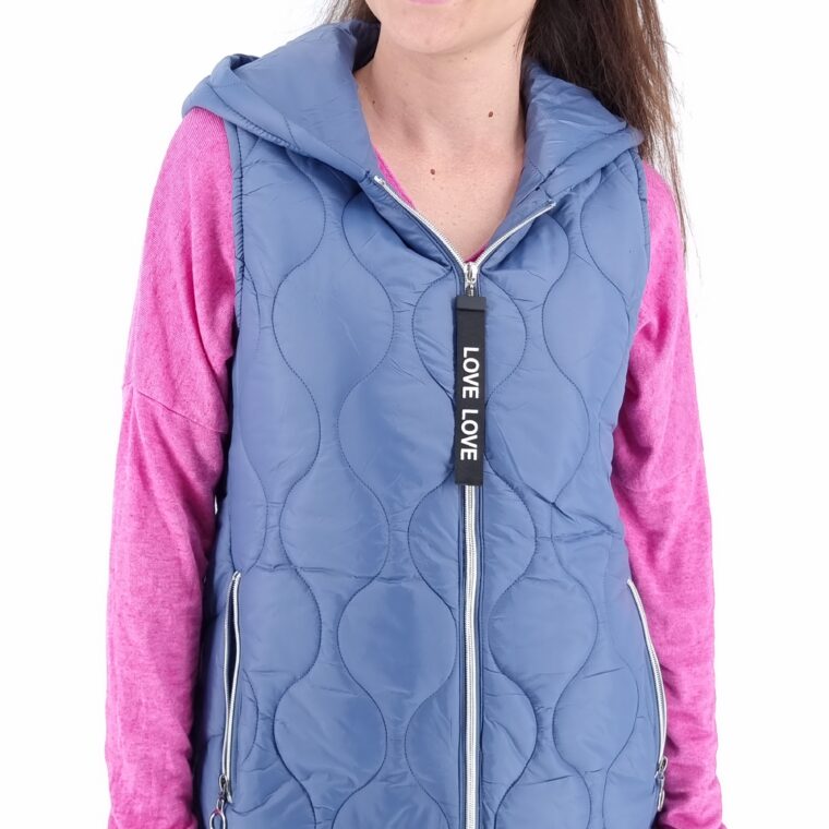 Sleeveless long jacket with hood blue