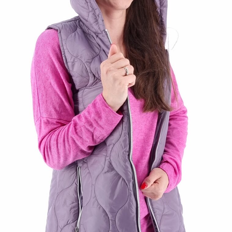 Sleeveless long jacket with hood purple