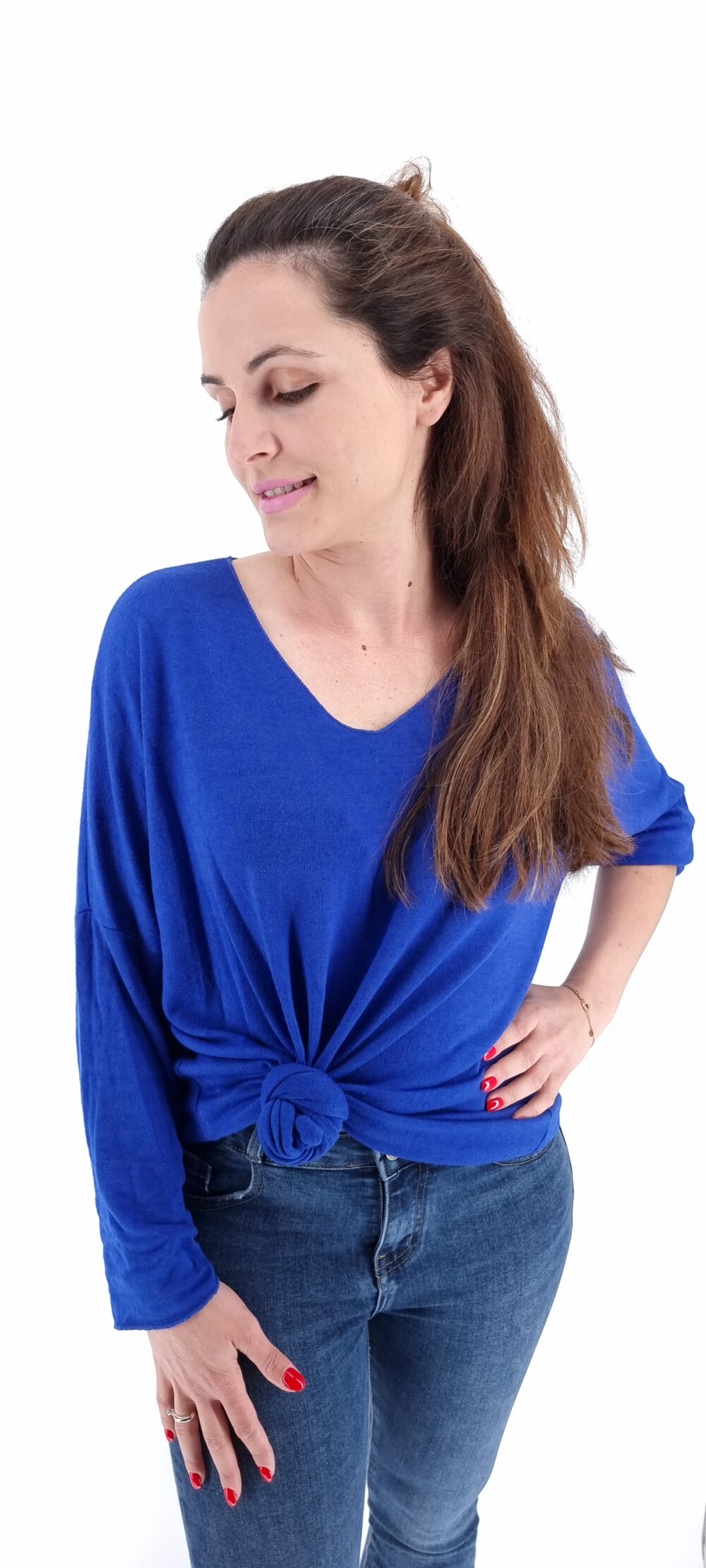 Blue V-neck blouse