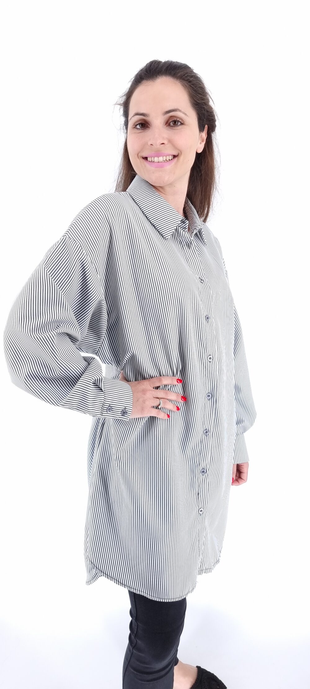 Long striped shirt with buttons black and white