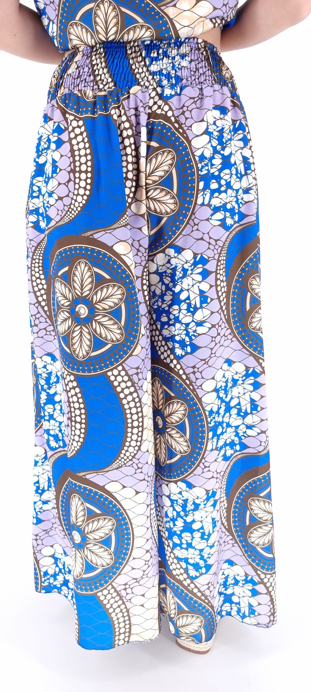 Colorful printed pants with elastic waist blue
