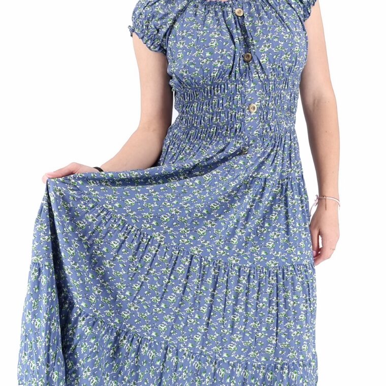 Φόρεμα φλοράλ midi με λάστιχο στη μέση και το μπούστο μπλε