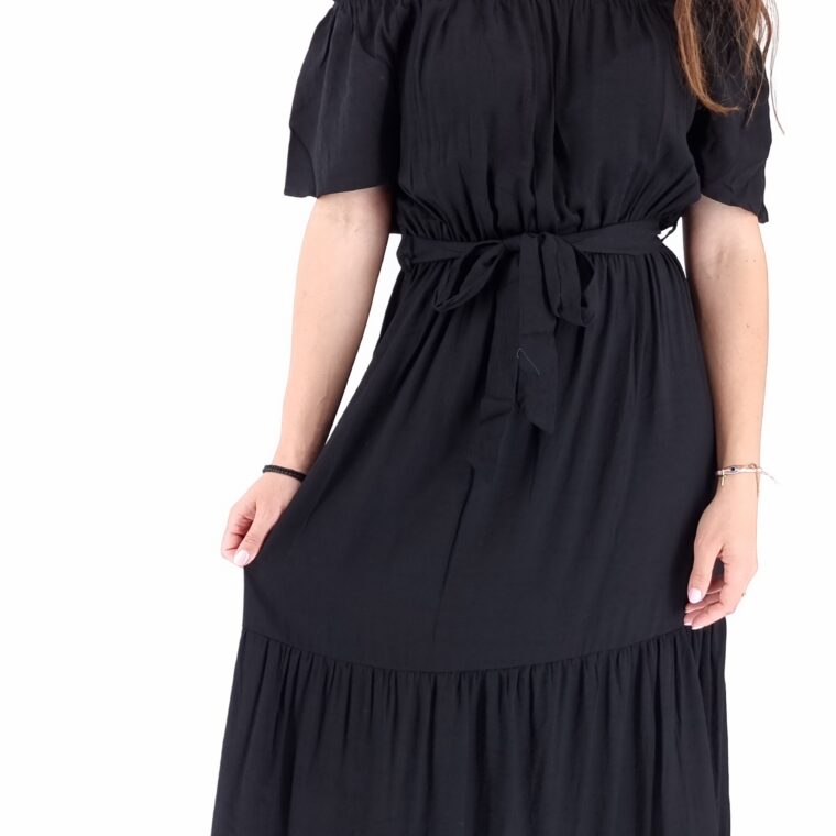Long dress with elastic waist and bodice black