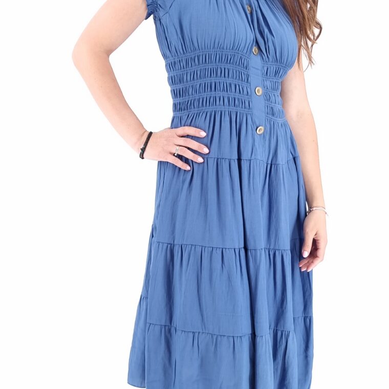 Φόρεμα midi με λάστιχο στη μέση και στο μπούστο μπλε