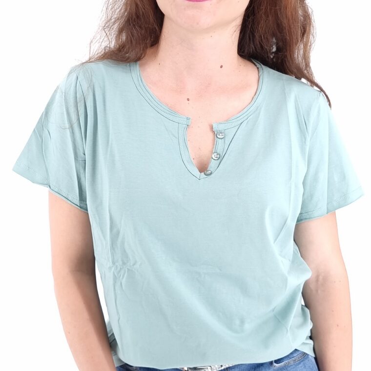 Μονόχρωμο βαμβακερό T-Shirt με V λαιμόκοψη πράσινο