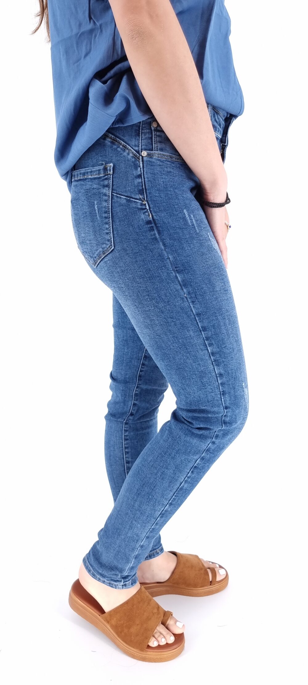 Blue elastic pants with torn push up big sizes