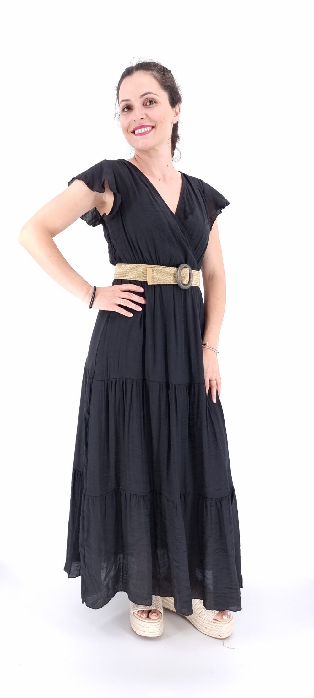 Long cruise dress with elastic waist and elastic band black