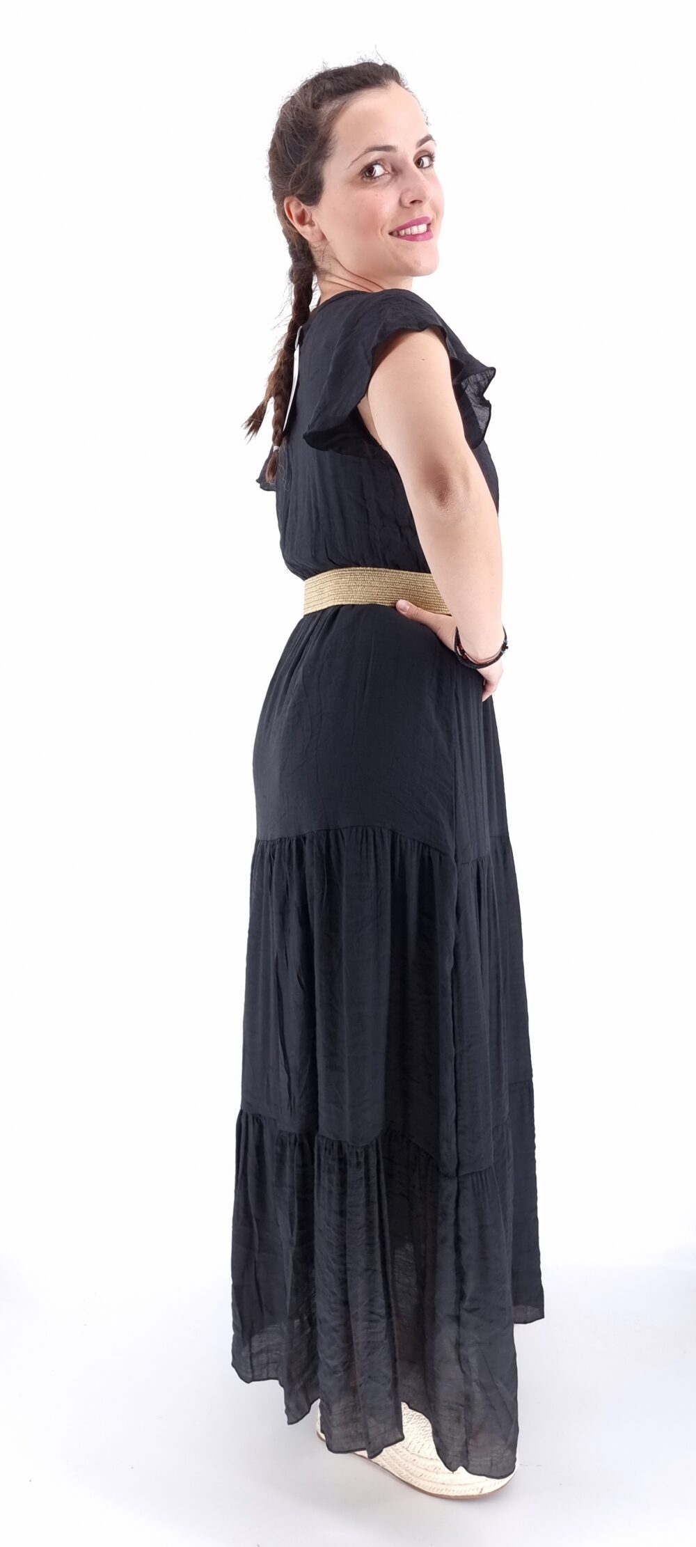 Long cruise dress with elastic waist and elastic band black