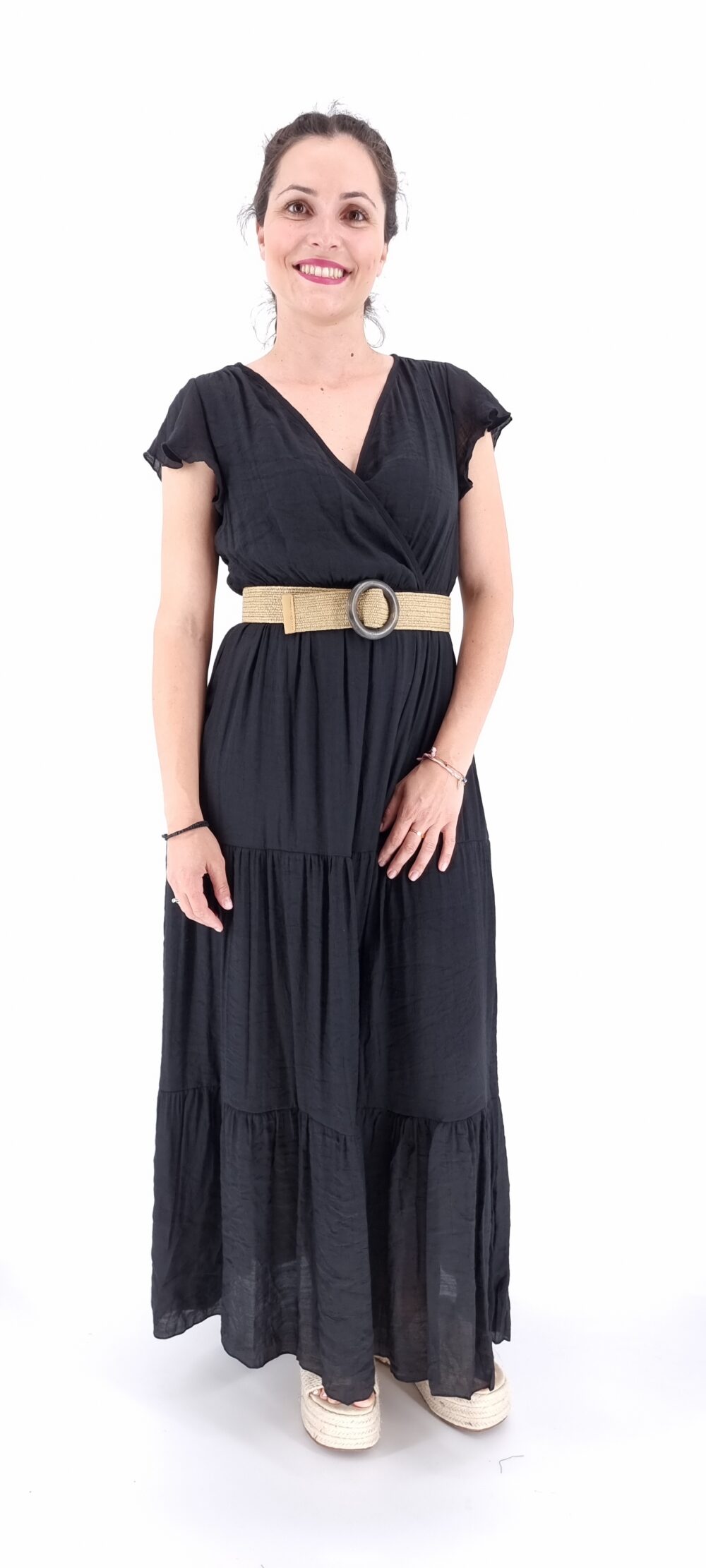 Long cruise dress with elastic waist and elastic band black