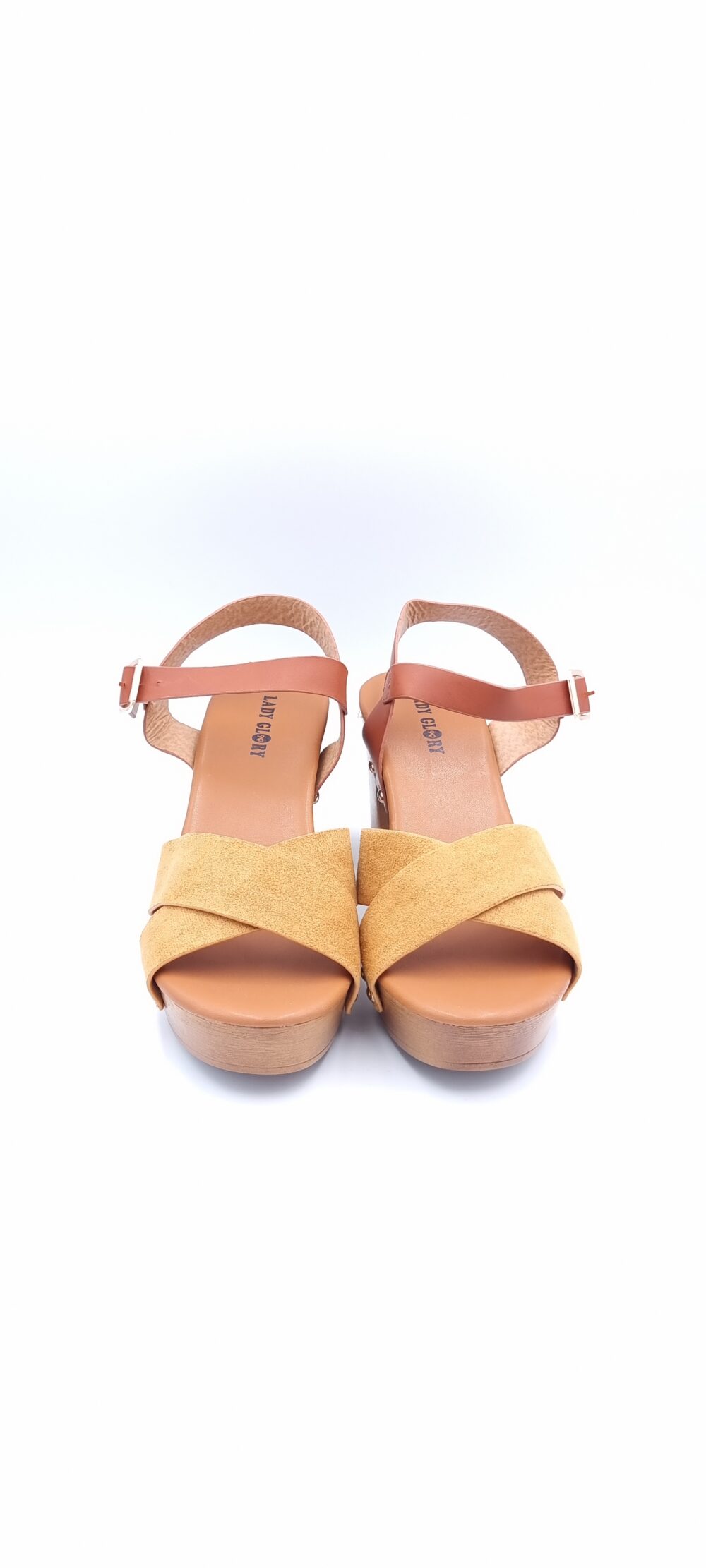 Sandal with wooden heel and cross pattern tampa