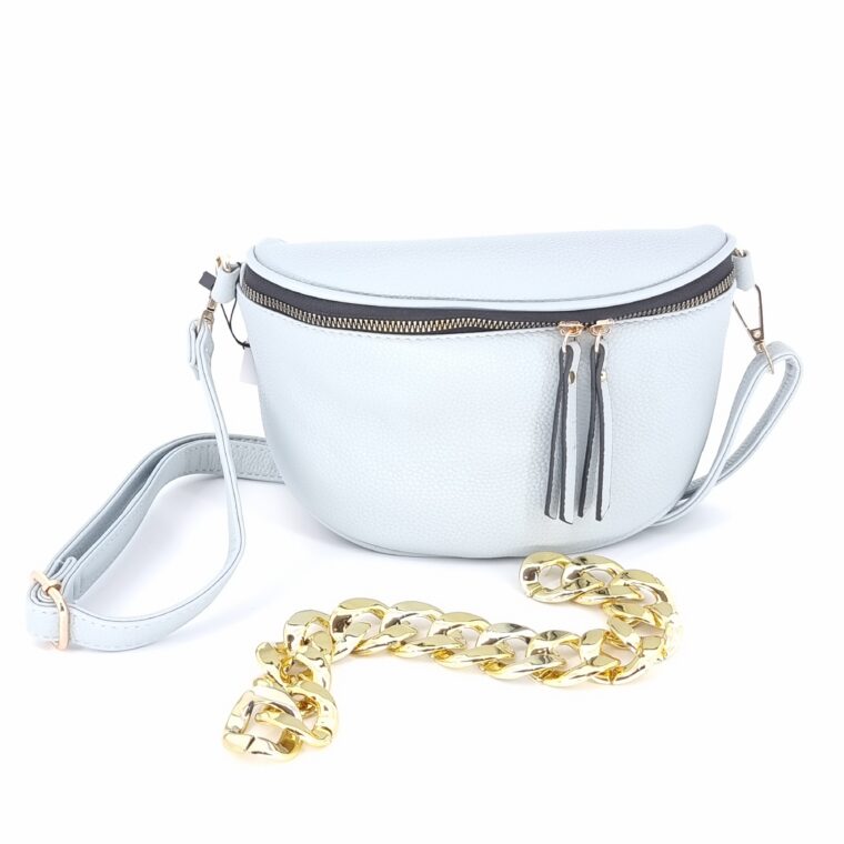 Waist bag with detachable gold chain bright green