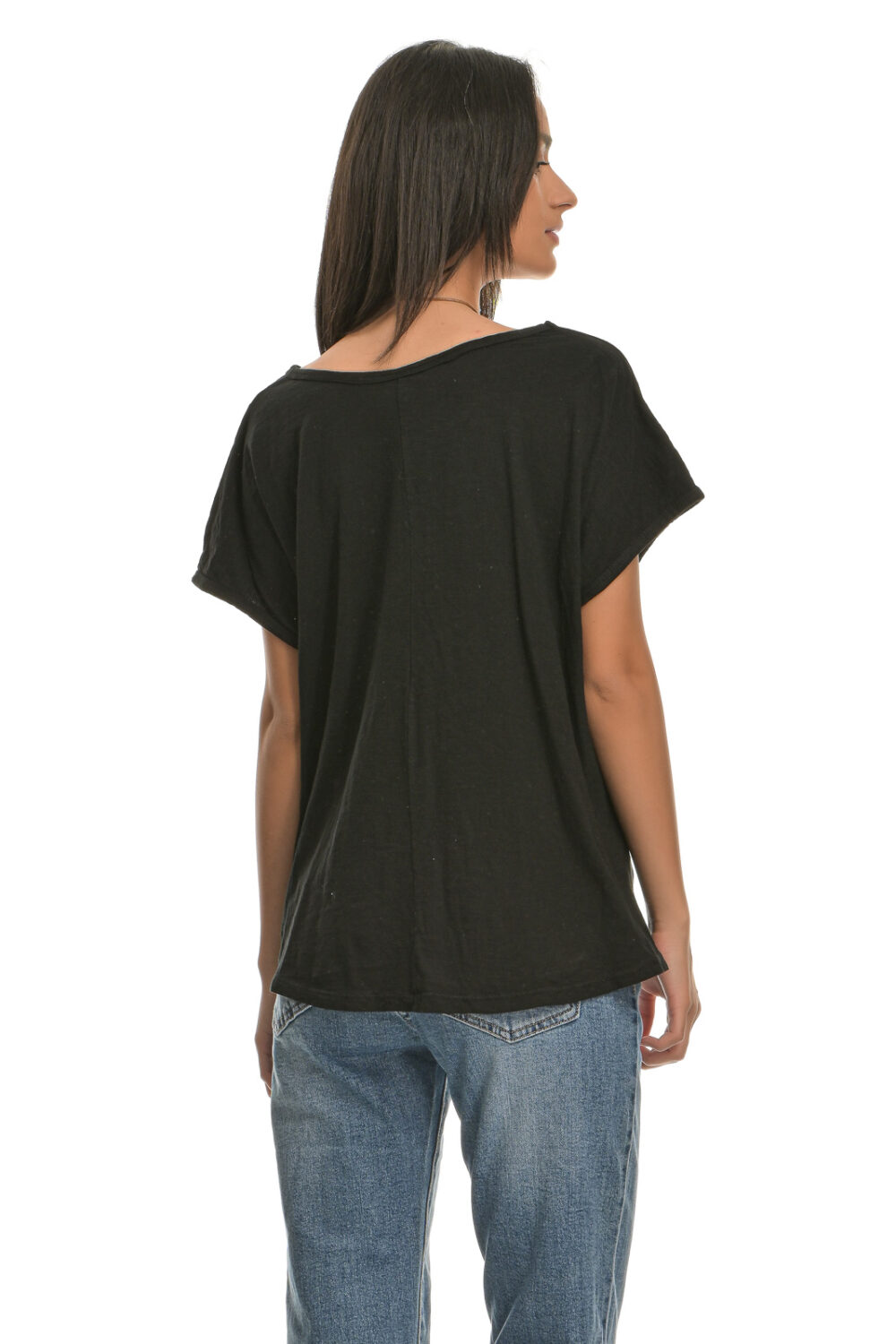 Cotton blouse with front fastening and necklace black