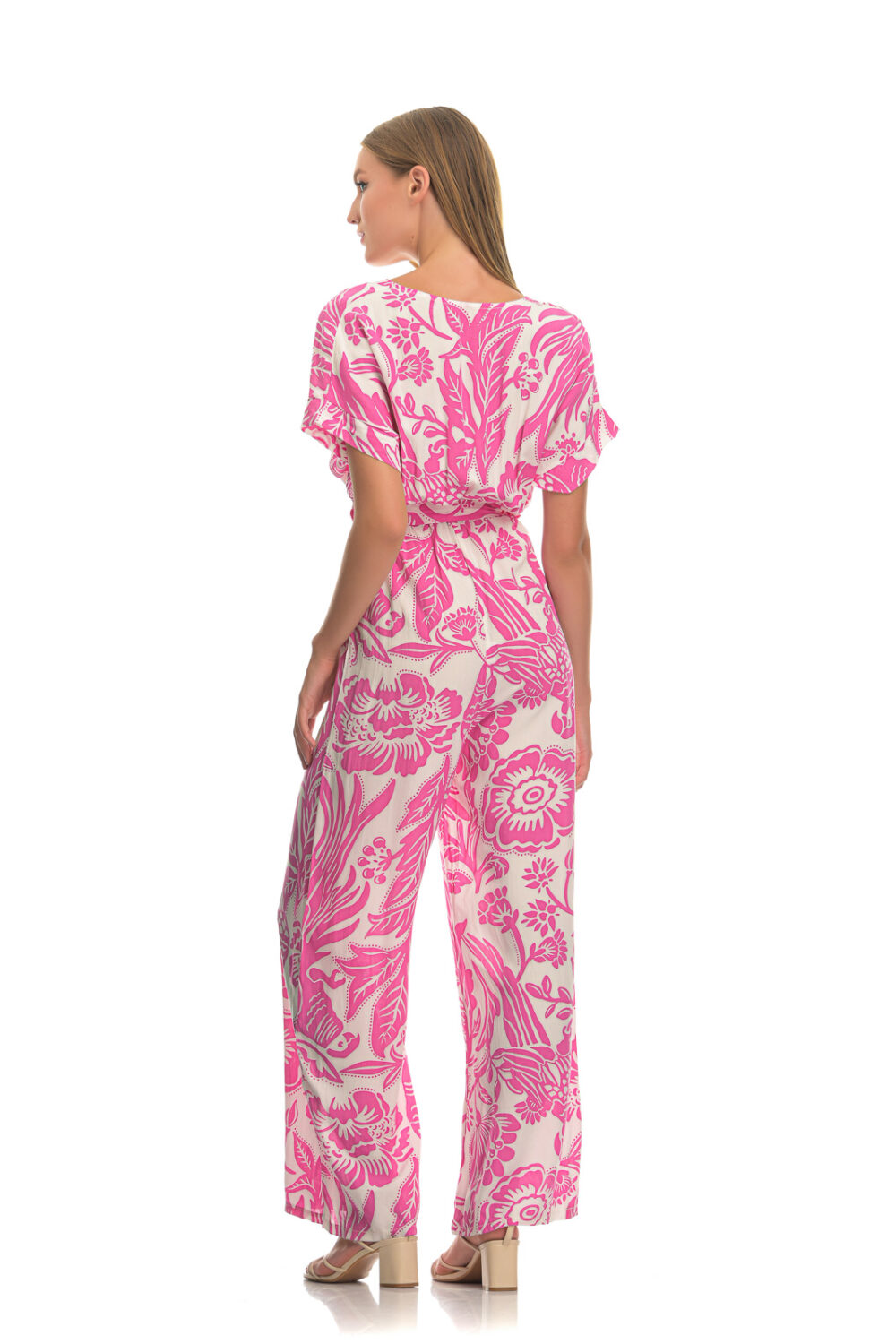 Floral bodysuit with the same belt pink