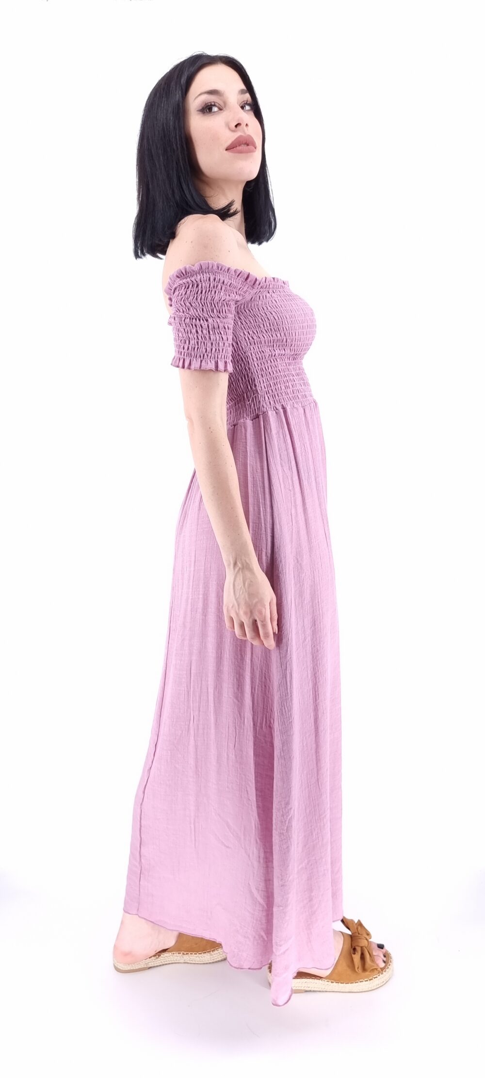 Φόρεμα μακρύ με σφιγγοφωλιά ροζ
