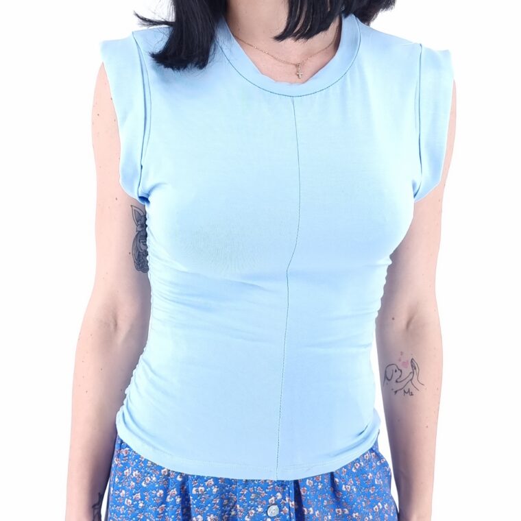 Sleeveless elastic blouse blue