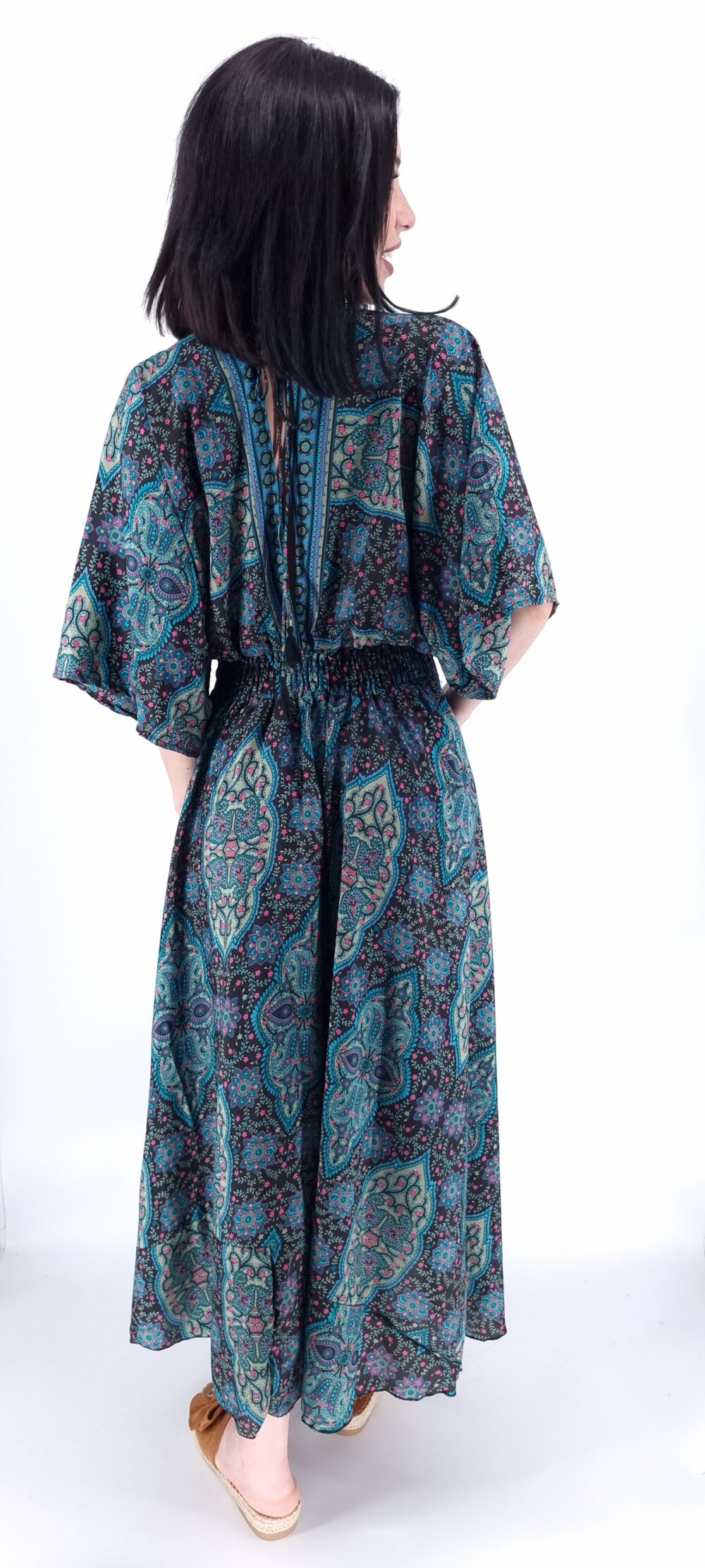 Φόρεμα μακρύ με μοτίβο λαχούρι σε μπλε μαύρες αποχρώσεις