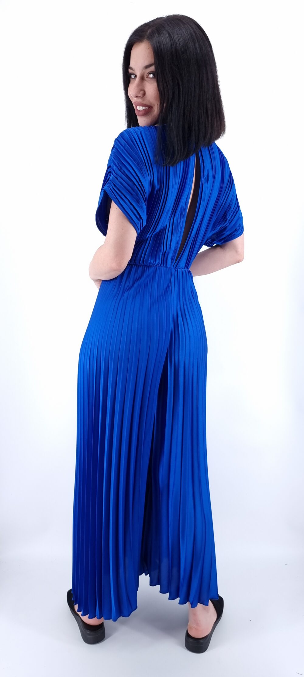 Pleated bodysuit with short sleeves blue
