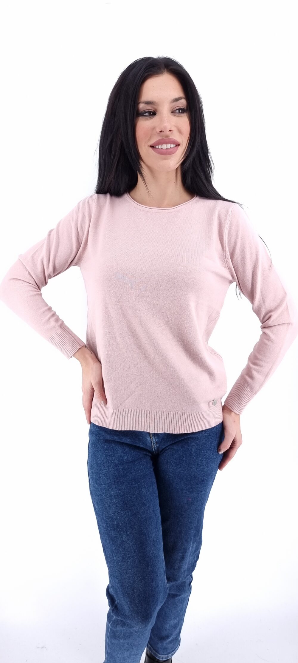 Μπλούζα ελαστική με λαιμόκοψη ροζ