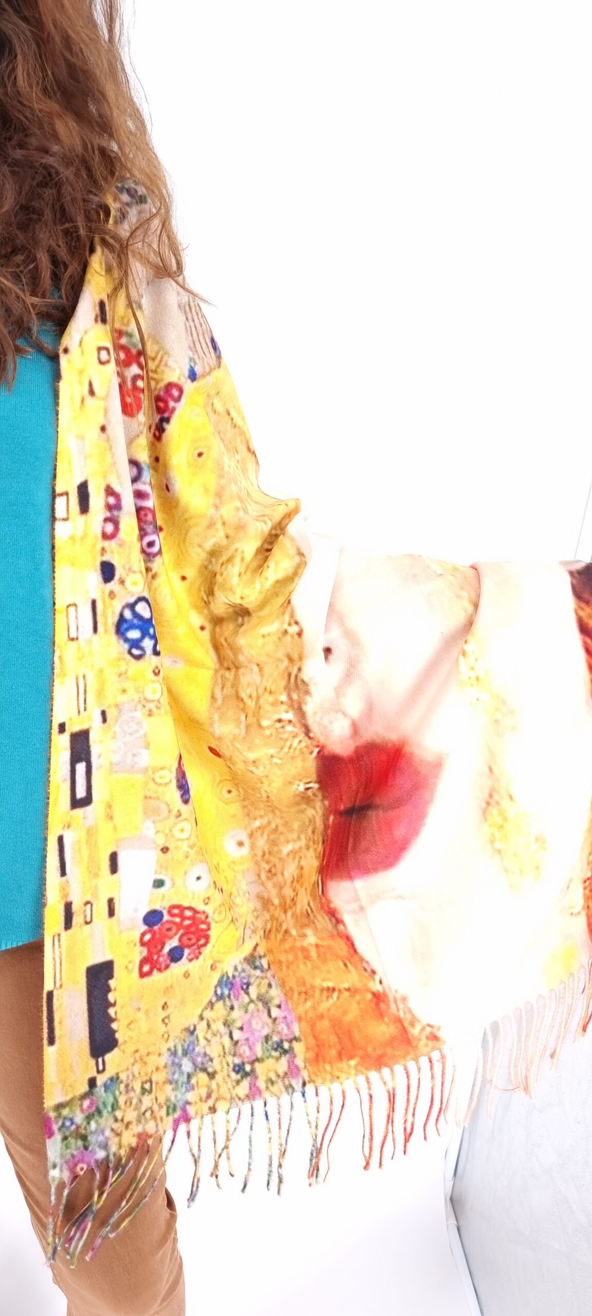 Εσάρπα με μοτίβο πίνακα του Klimt golden tears κίτρινο