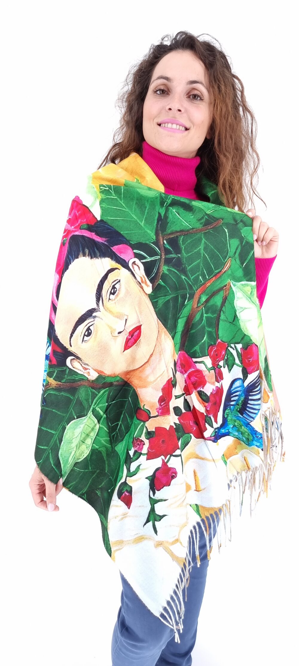 Εσάρπα με μοτίβο πίνακα με τη Frida Kahlo πράσινο