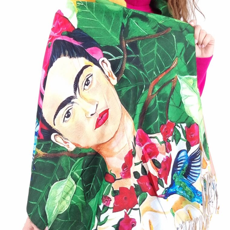 Εσάρπα με μοτίβο πίνακα με τη Frida Kahlo πράσινο