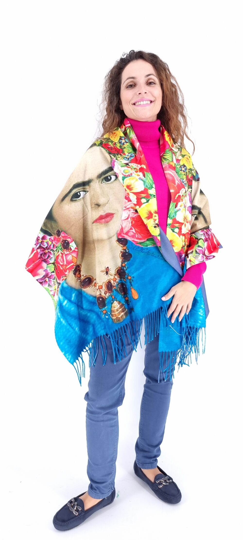 Εσάρπα με μοτίβο πίνακα με τη Frida Kahlo μπλε