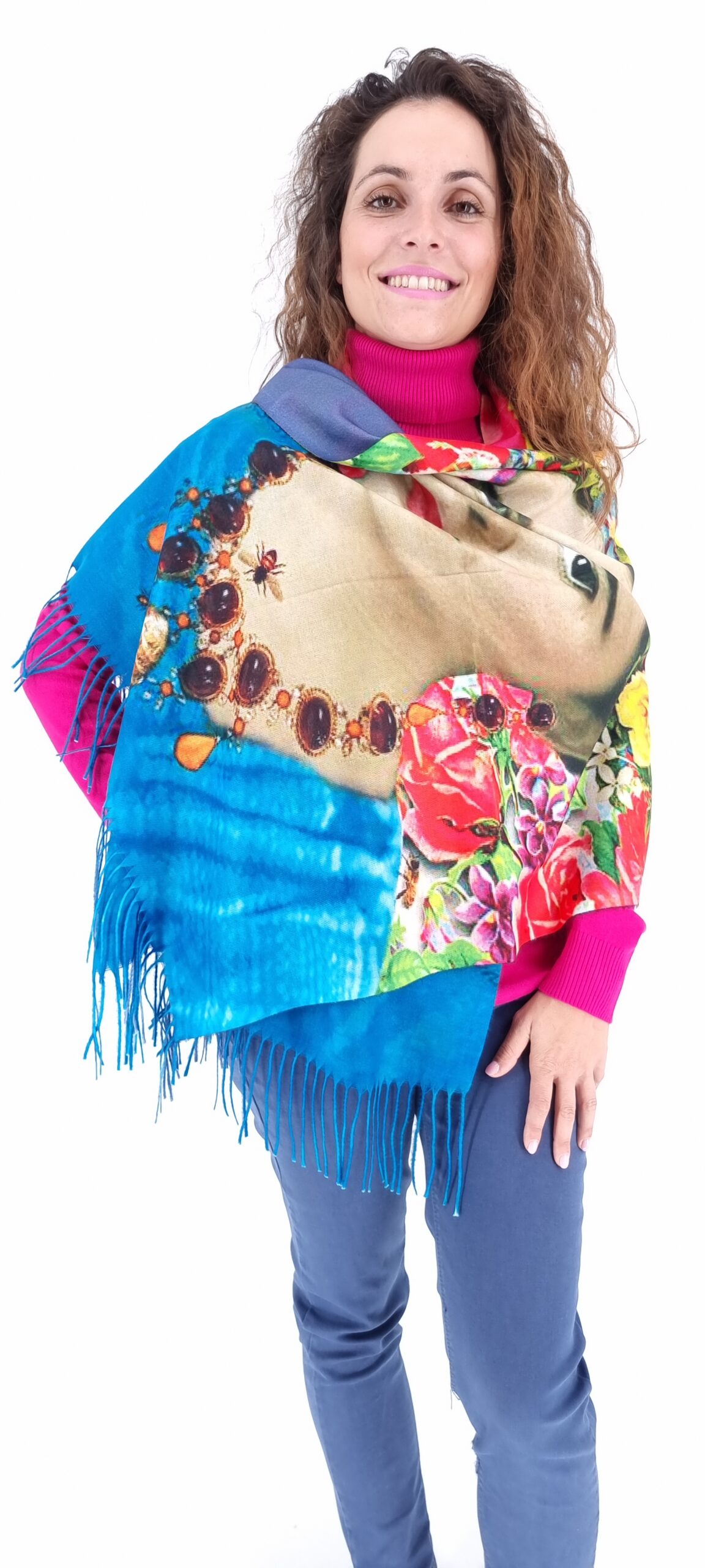Εσάρπα με μοτίβο πίνακα με τη Frida Kahlo μπλε