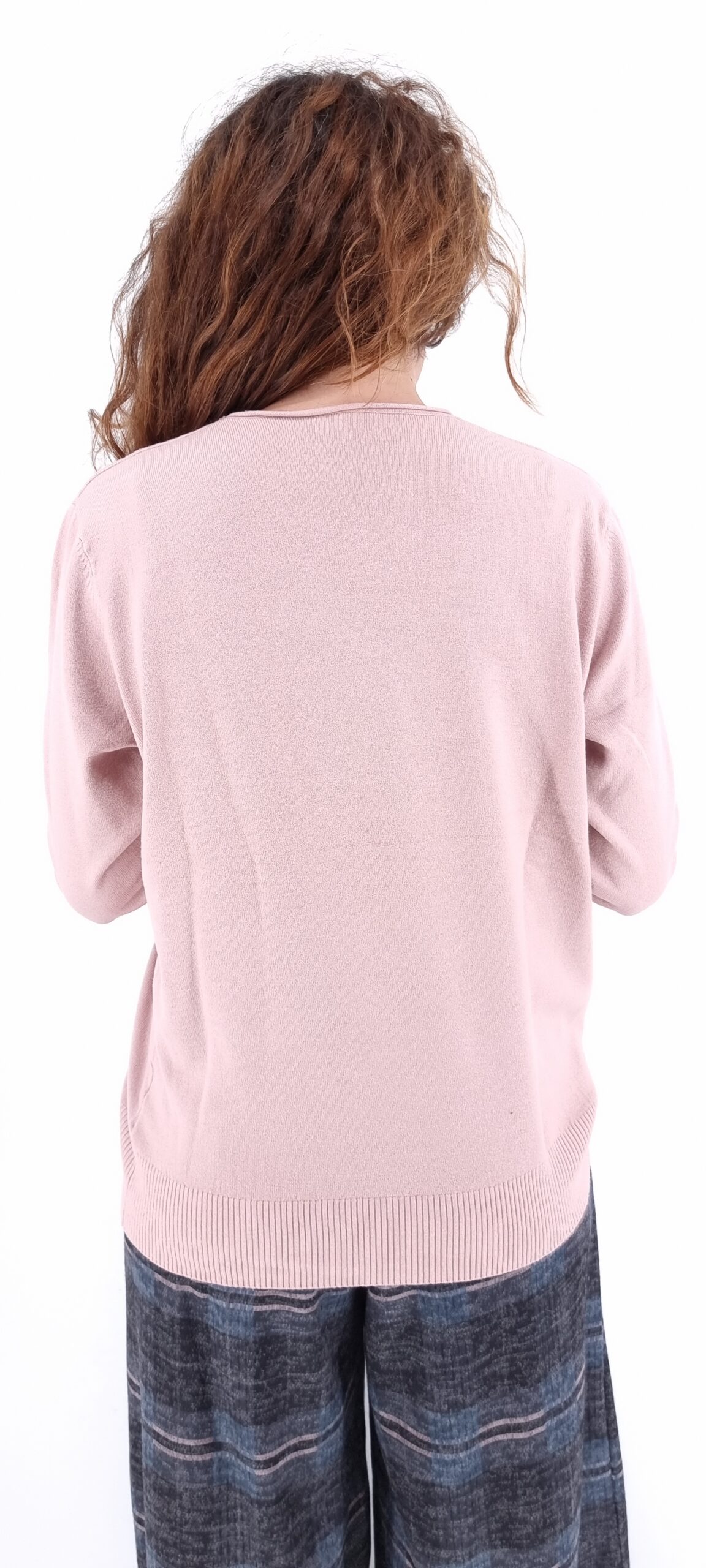 Μπλούζα ελαστική με V λαιμόκοψη ροζ